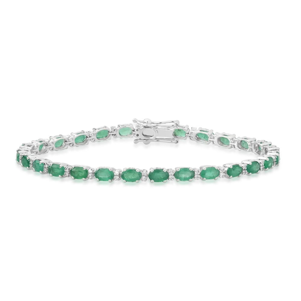 Bratara tennis din aur alb cu smaralde ovale de 6.06ct si diamante de 0.333ct
