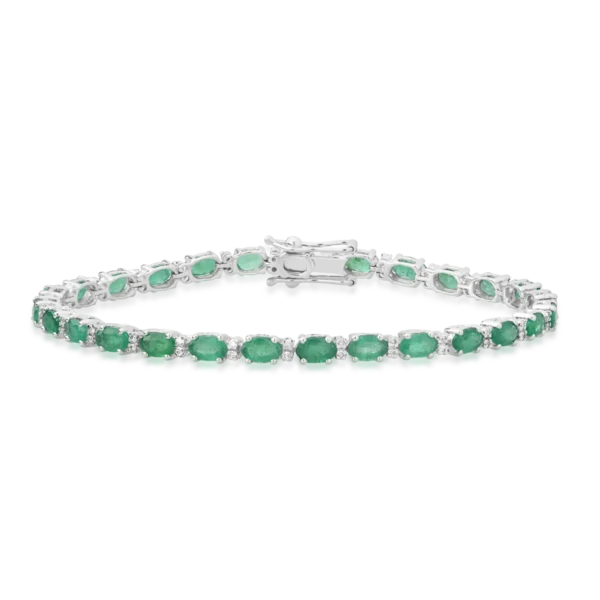 Bratara tennis din aur alb cu smaralde ovale de 6.06ct si diamante de 0.333ct