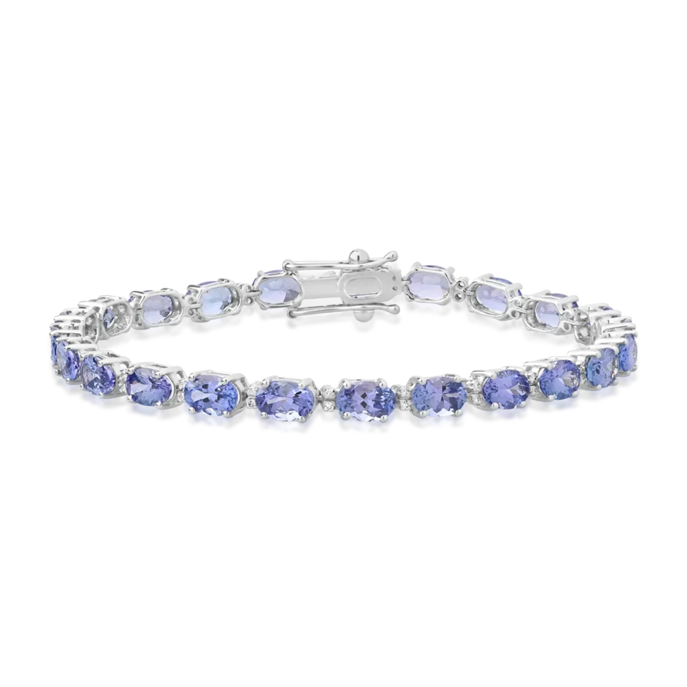 Bratara tennis din aur alb cu tanzanite ovale de 11.85ct si diamante de 0.24ct