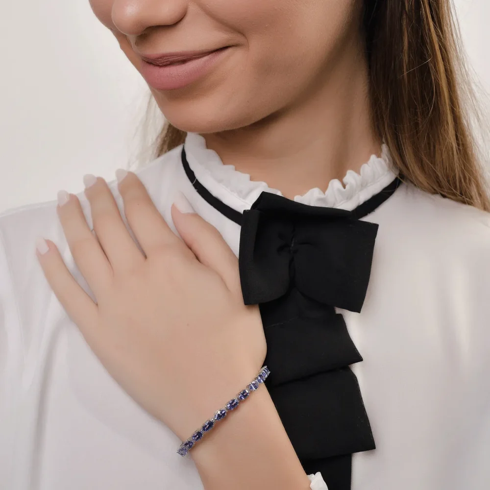 Bratara tennis din aur alb cu tanzanite ovale de 11.85ct si diamante de 0.24ct - imagine 2