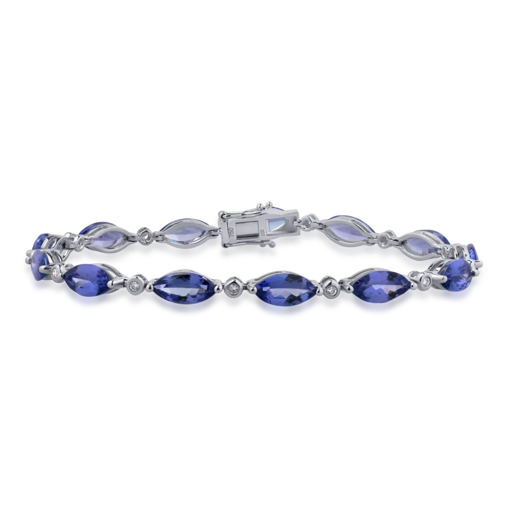 Bratara tennis din aur alb cu tanzanite ovale de 13.52ct si diamante de 0.21ct