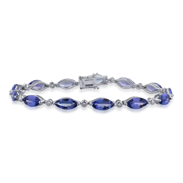 Bratara tennis din aur alb cu tanzanite ovale de 13.52ct si diamante de 0.21ct