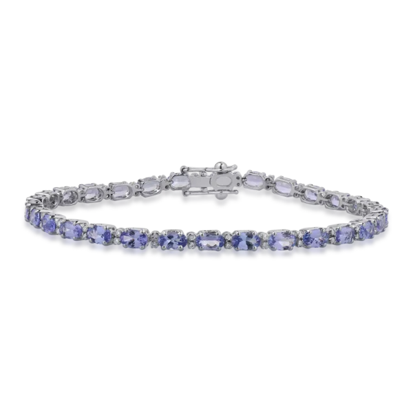 Bratara tennis din aur alb cu tanzanite ovale de 6.79ct si diamante de 0.29ct