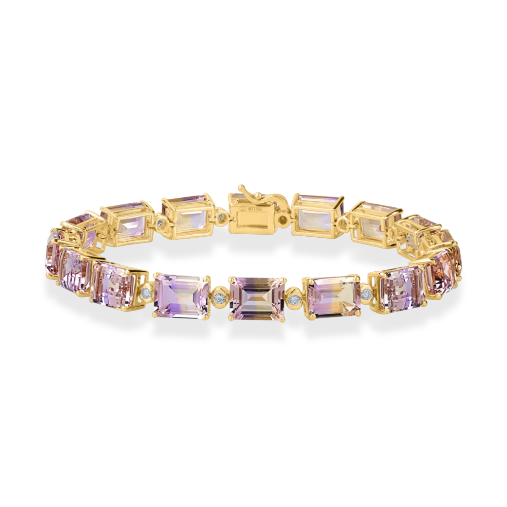 Bratara tennis din aur galben cu ametrine octogonale de 26.6ct si diamante de 0.4ct