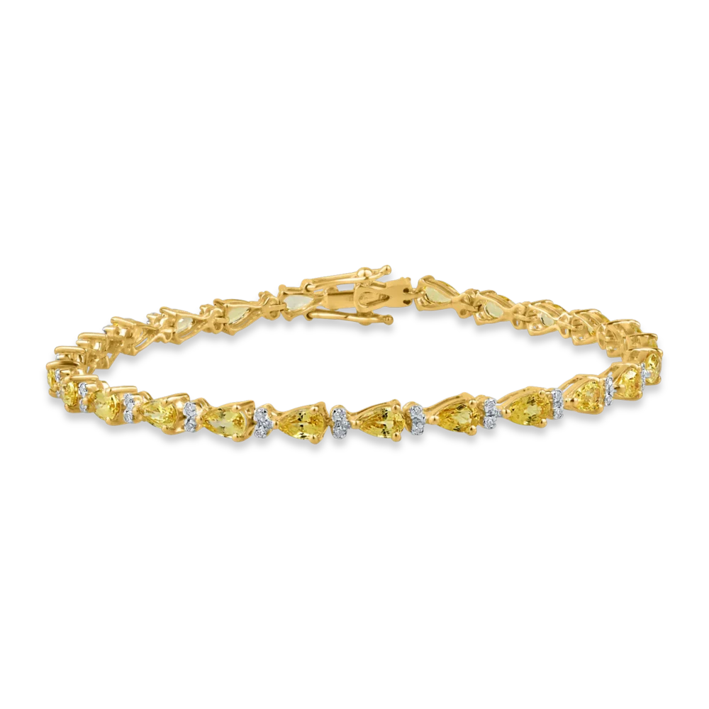 Bratara tennis din aur galben cu safire galbene pear de 6.5ct si diamante de 0.27ct