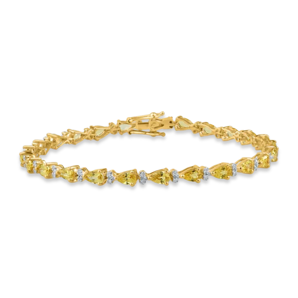 Bratara tennis din aur galben cu safire galbene pear de 6.5ct si diamante de 0.27ct