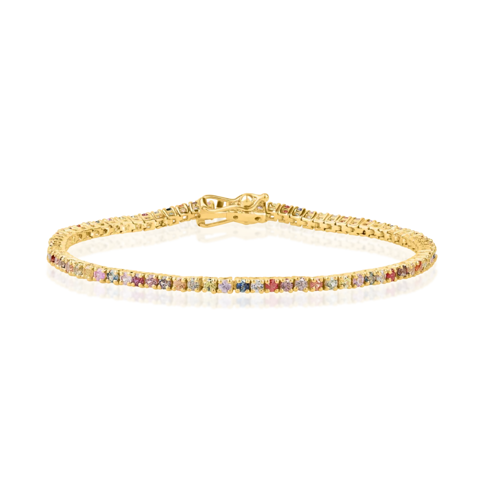 Bratara tennis din aur galben cu safire multicolore de 2.9ct