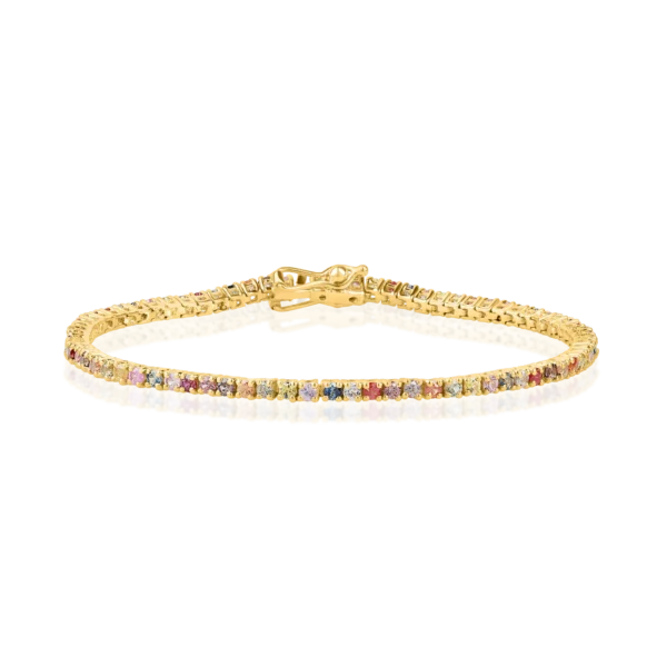 Bratara tennis din aur galben cu safire multicolore de 3ct