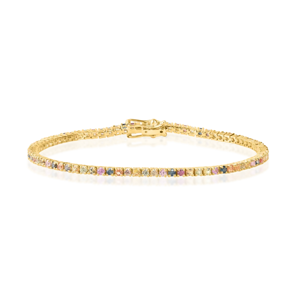 Bratara tennis din aur galben cu safire multicolorede 2.6ct