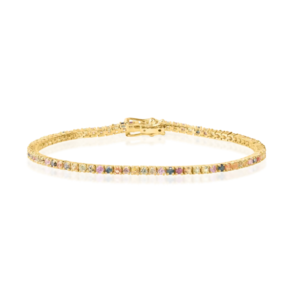 Bratara tennis din aur galben cu safire multicolorede 2.6ct