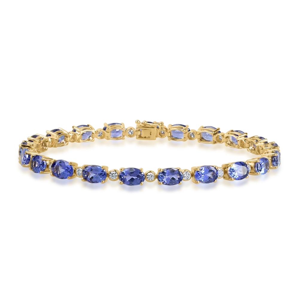 Bratara tennis din aur galben cu tanzanite ovale de 13.05ct si diamante de 0.85ct