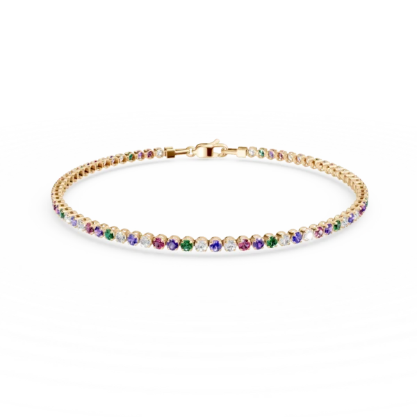 Bratara tennis din aur galben cu zirconia multicolore