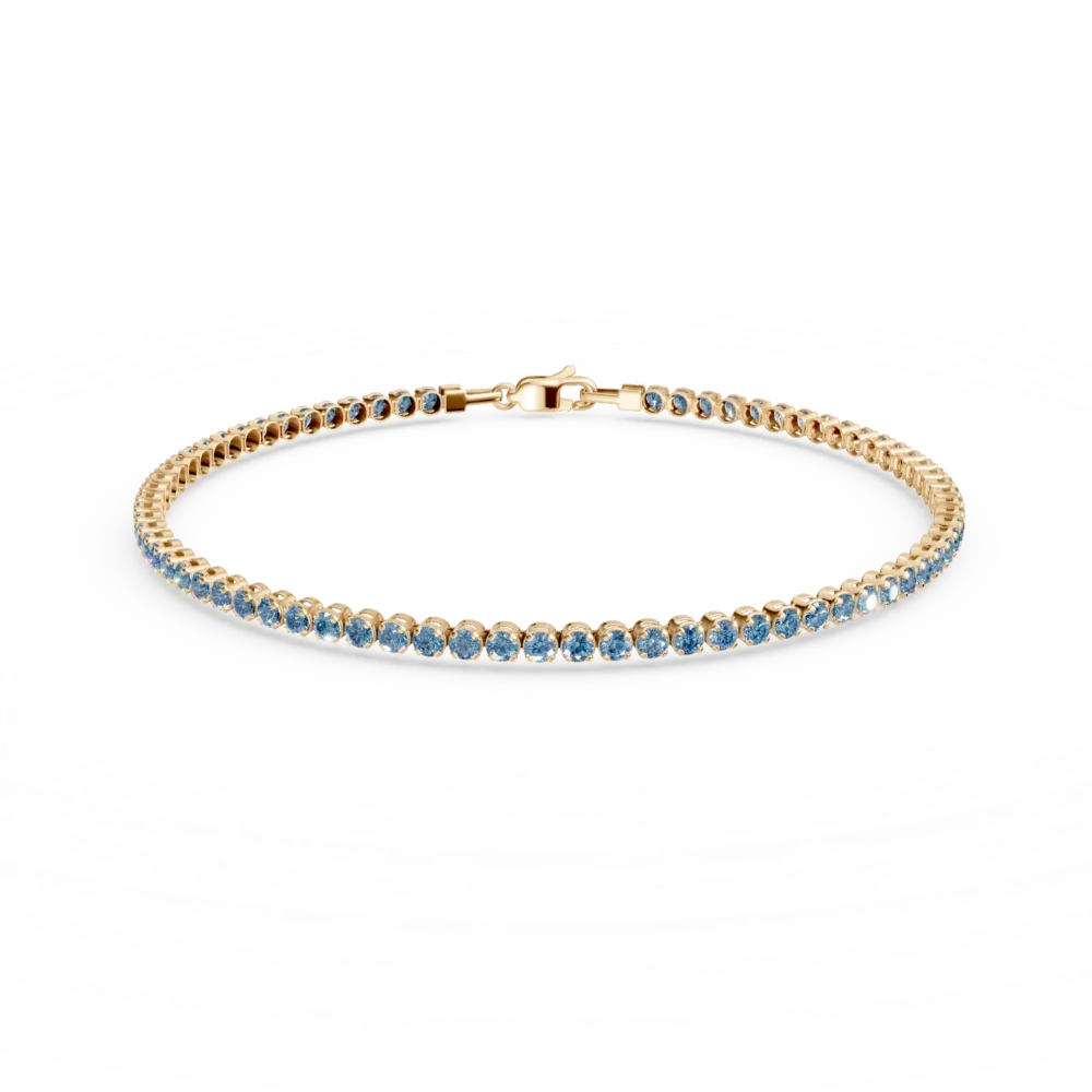 Bratara tennis din aur galben cu zirconii albastre