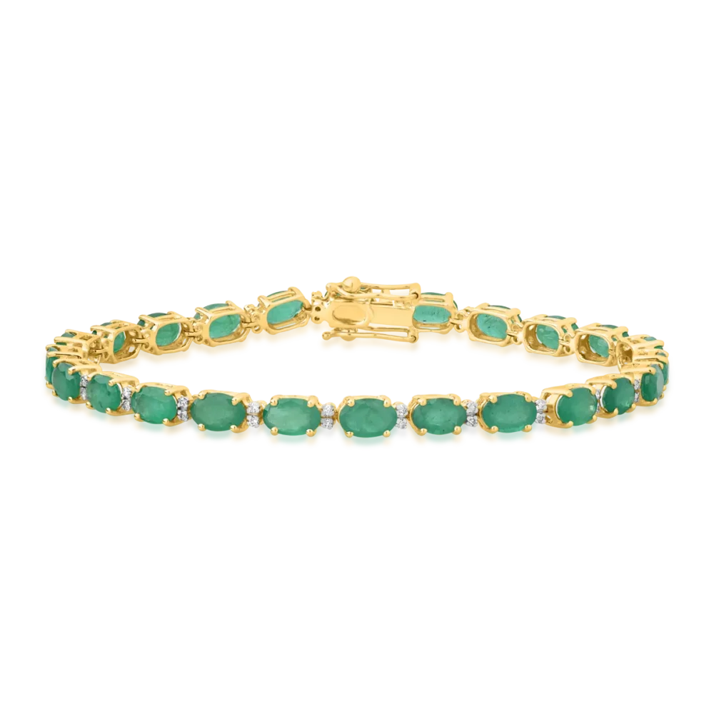 Bratara tennis din aur galben cu smaralde ovale de 9.66ct si diamante de 0.22ct