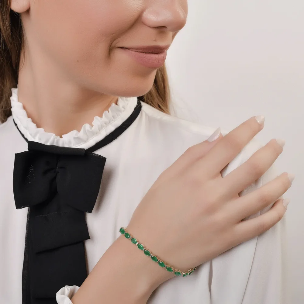 Bratara tennis din aur galben cu smaralde ovale de 9.66ct si diamante de 0.22ct - imagine 2