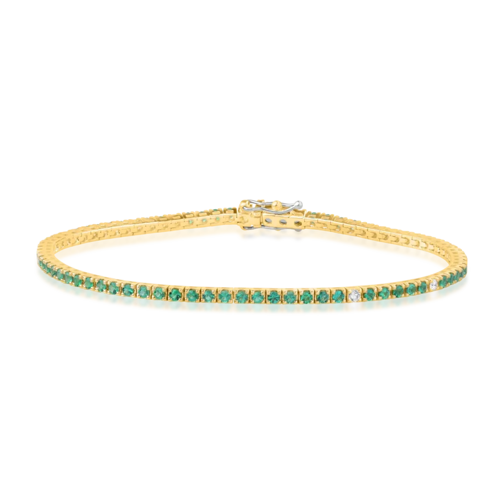 Bratara tennis din aur galben cu diamante de 0.1ct si smaralde de 1.2ct