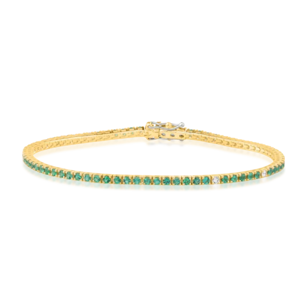 Bratara tennis din aur galben cu smaralde de 1.4ct si diamante de 0.1ct