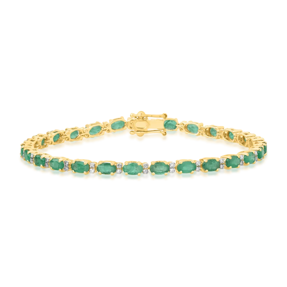 Bratara tennis din aur galben cu smaralde ovale de 5.45ct si diamante de 0.3ct
