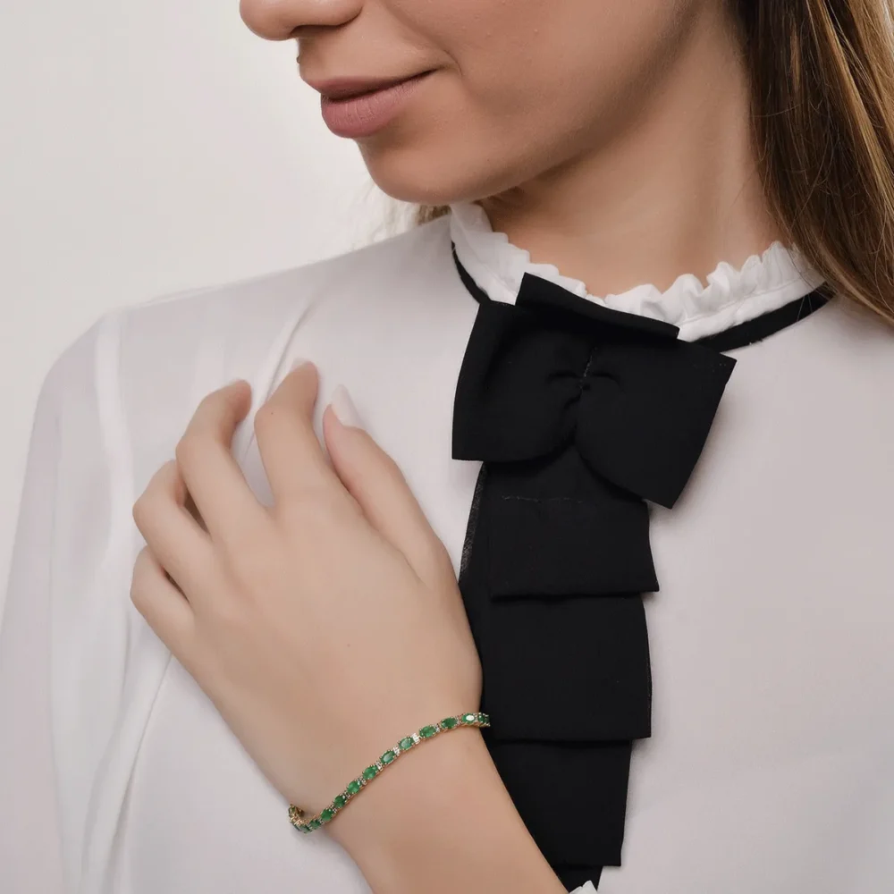 Bratara tennis din aur galben cu smaralde ovale de 5.45ct si diamante de 0.3ct - imagine 2