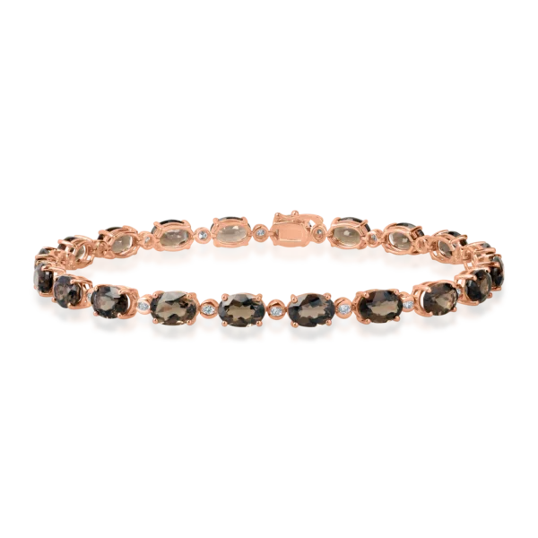 Bratara tennis din aur roz cu cuart fumuriu oval de 13.19ct si diamante de 0.4ct