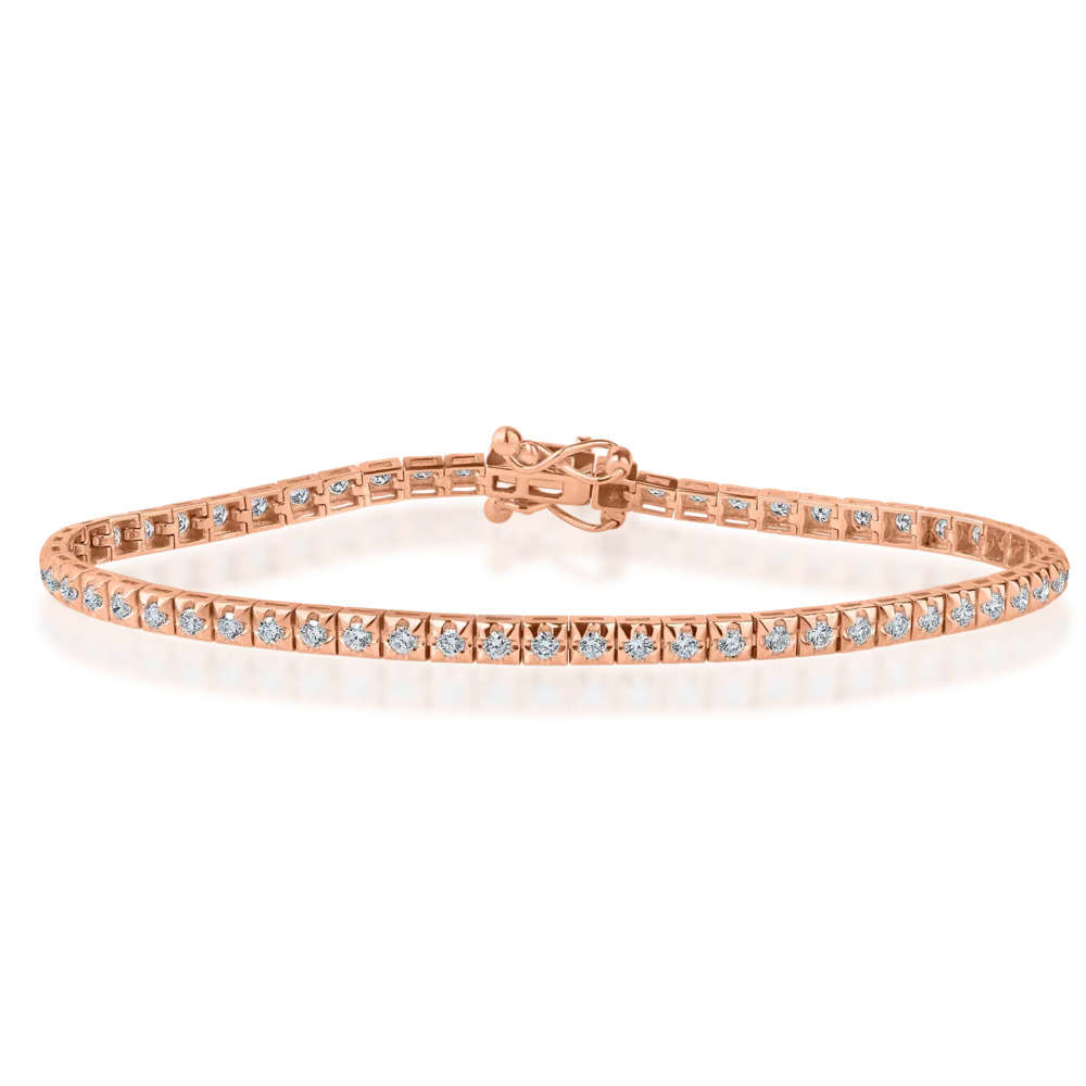 Bratara tennis din aur roz cu diamante 1ct