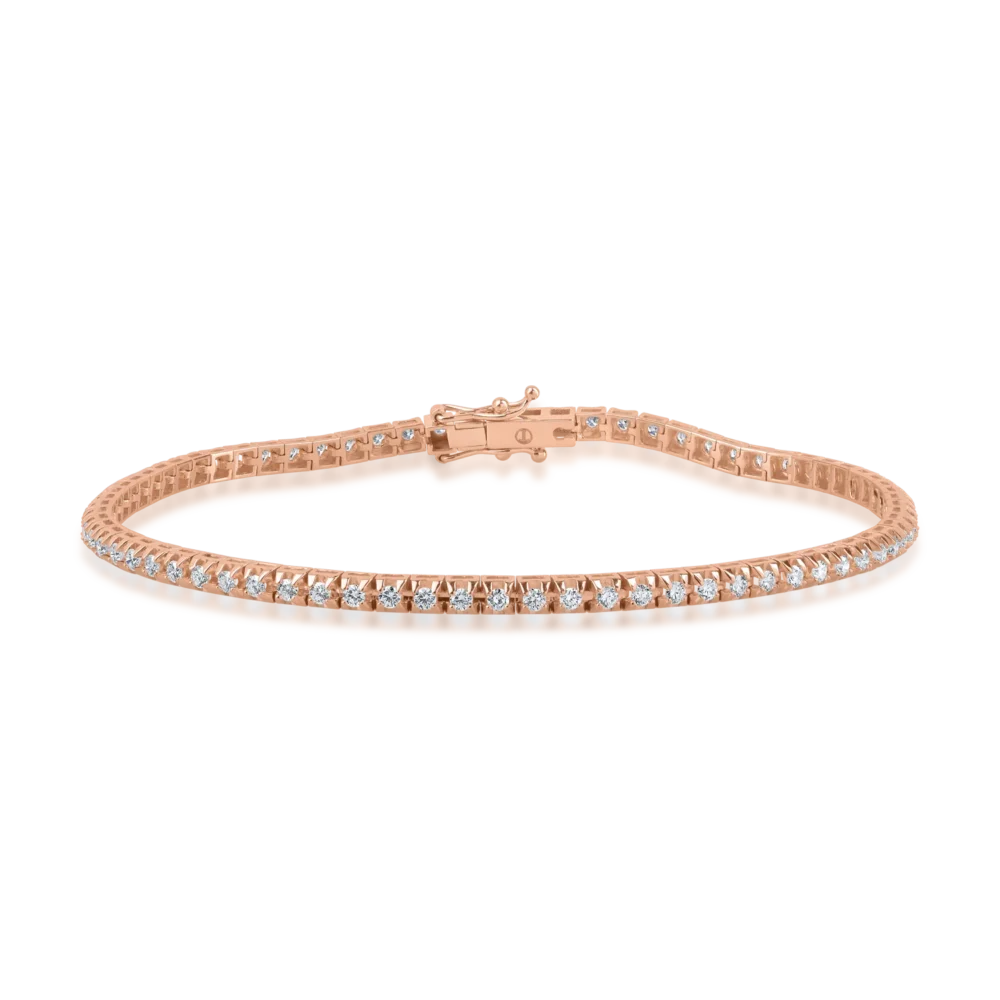 Bratara tennis din aur roz cu diamante de 1.6ct