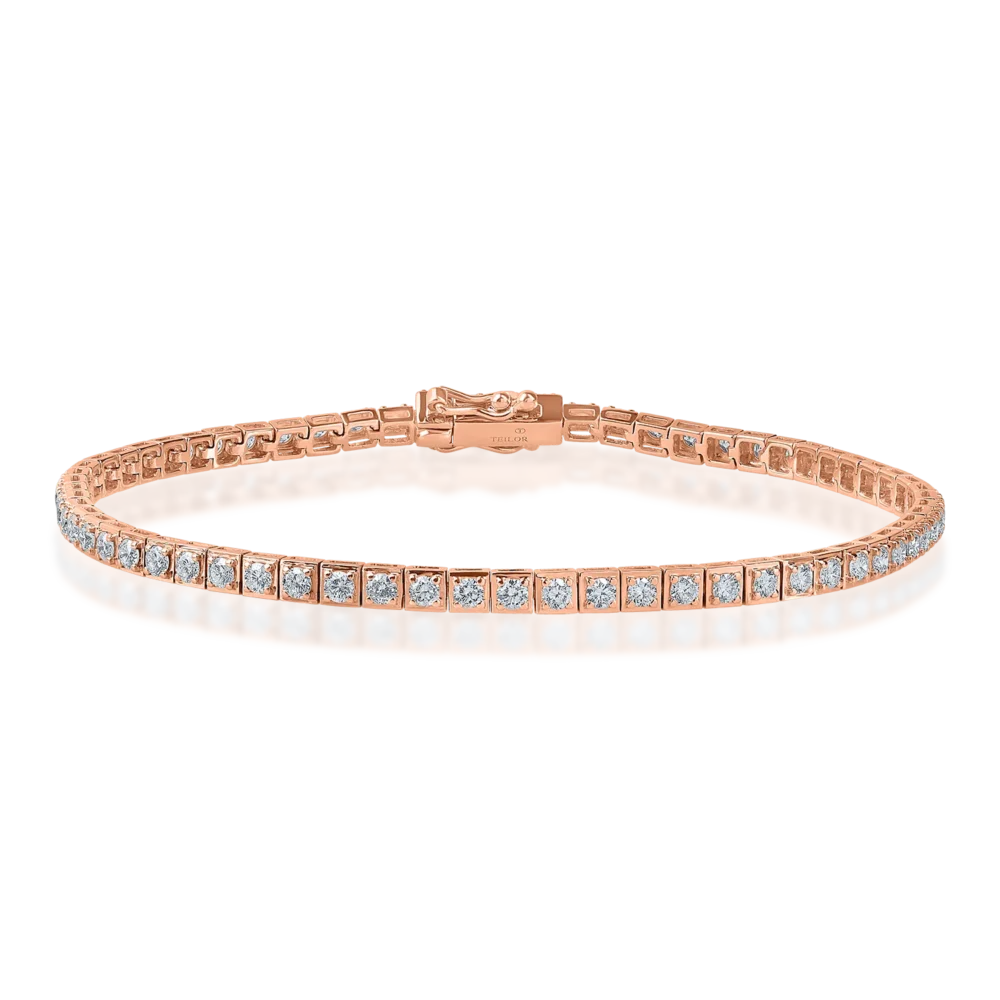 Bratara tennis din aur roz cu diamante de 1.8ct