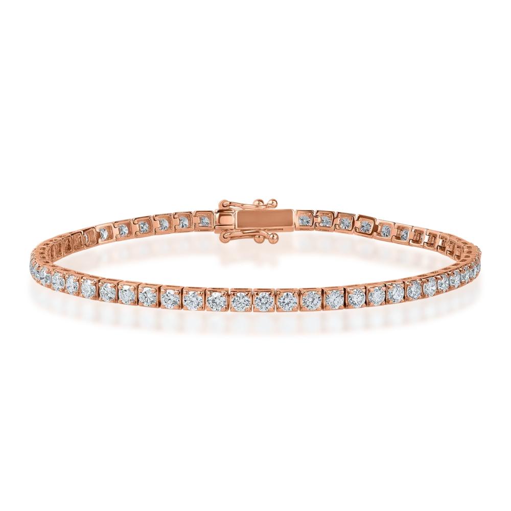 Bratara tennis din aur roz cu diamante de 2.8ct