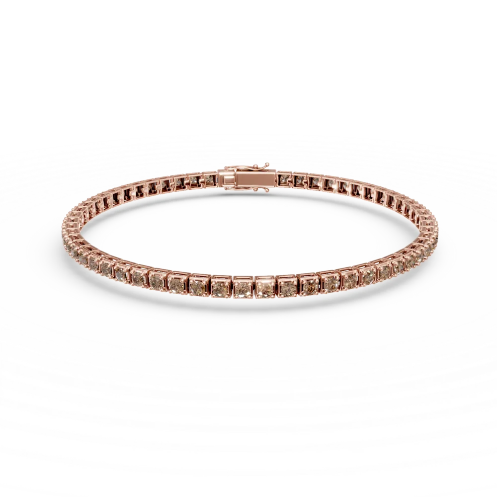 Bratara tennis din aur roz cu diamante maro de 1.5ct