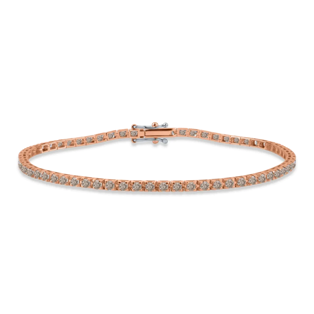 Bratara tennis din aur roz cu diamante maro de 1.8ct