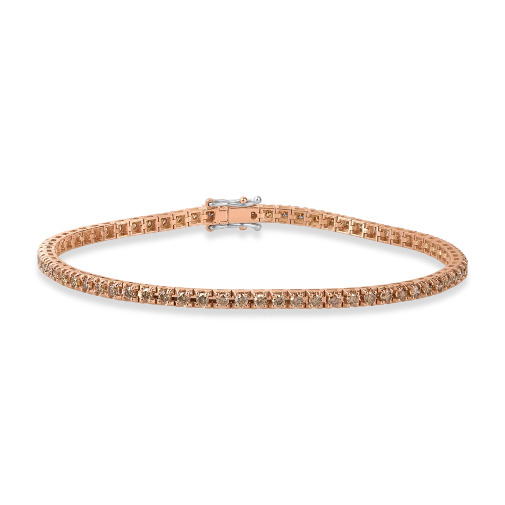 Bratara tennis din aur roz cu diamante maro de 2.4ct pentru barbati