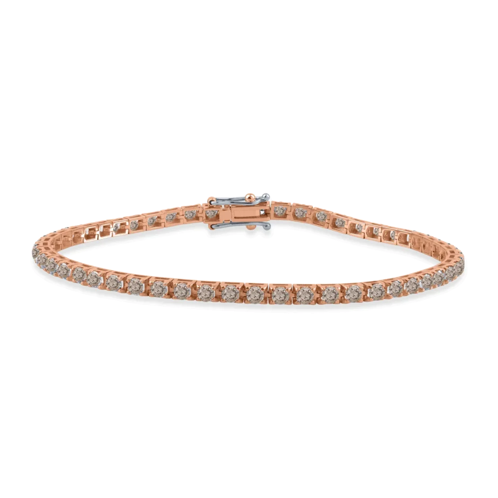 Bratara tennis din aur roz cu diamante maro de 2.8ct