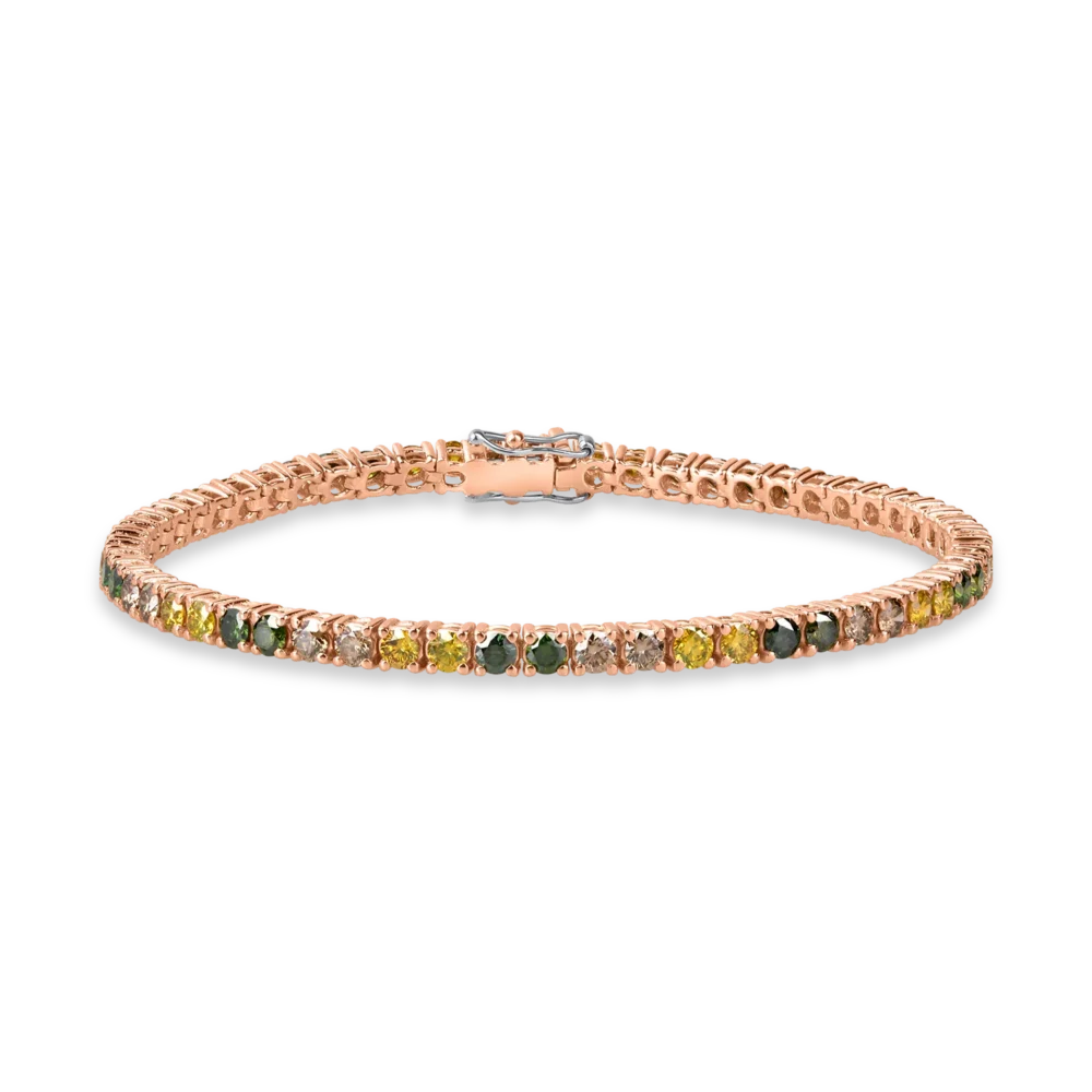 Bratara tennis din aur roz cu diamante multicolore de 4.2ct