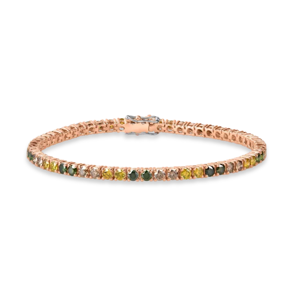 Bratara tennis din aur roz cu diamante multicolore de 4.2ct