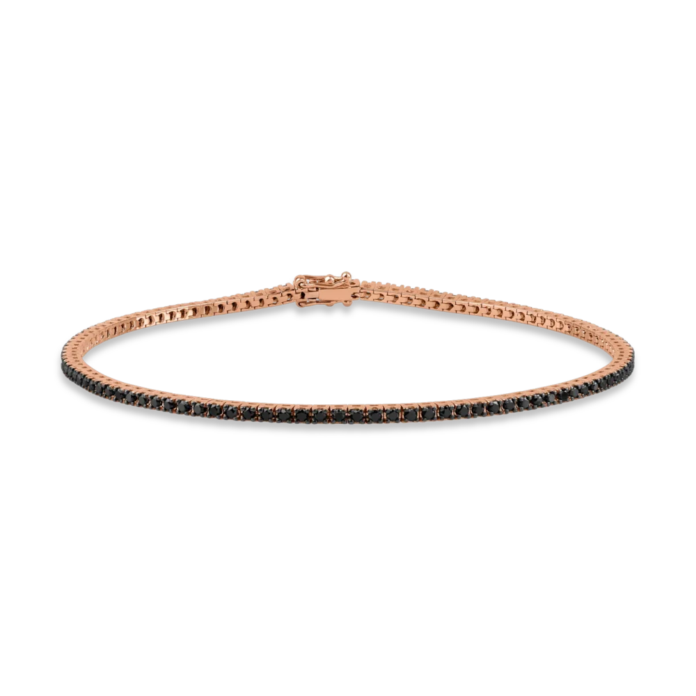 Bratara tennis din aur roz cu diamante negre de 1.1ct