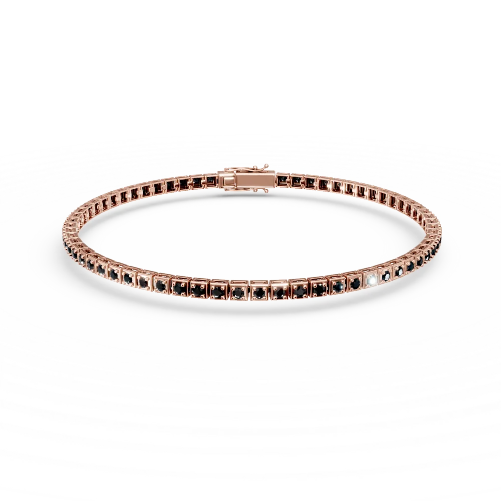 Bratara tennis din aur roz cu diamante negre de 1ct