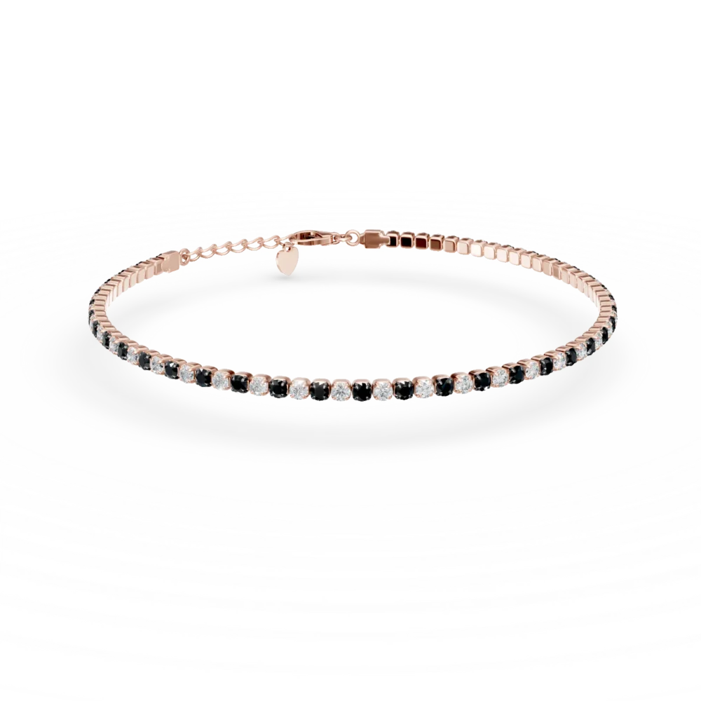 Bratara tennis din aur roz cu diamante negre si incolore de 1.1ct