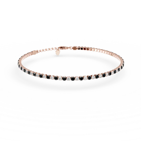 Bratara tennis din aur roz cu diamante negre si incolore de 1.1ct