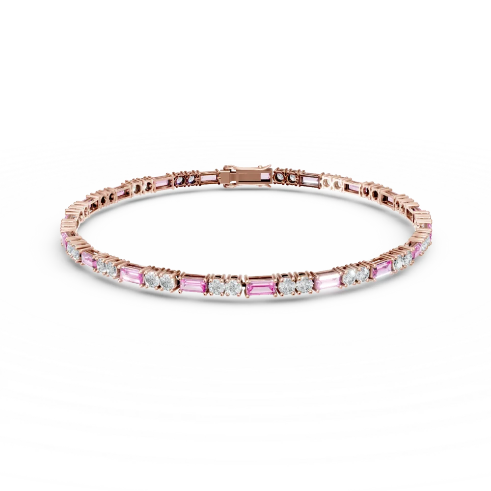Bratara tennis din aur roz cu diamante si safire square de 4.6ct