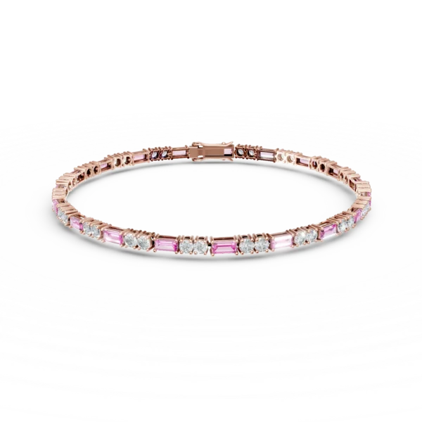 Bratara tennis din aur roz cu diamante si safire square de 4.6ct