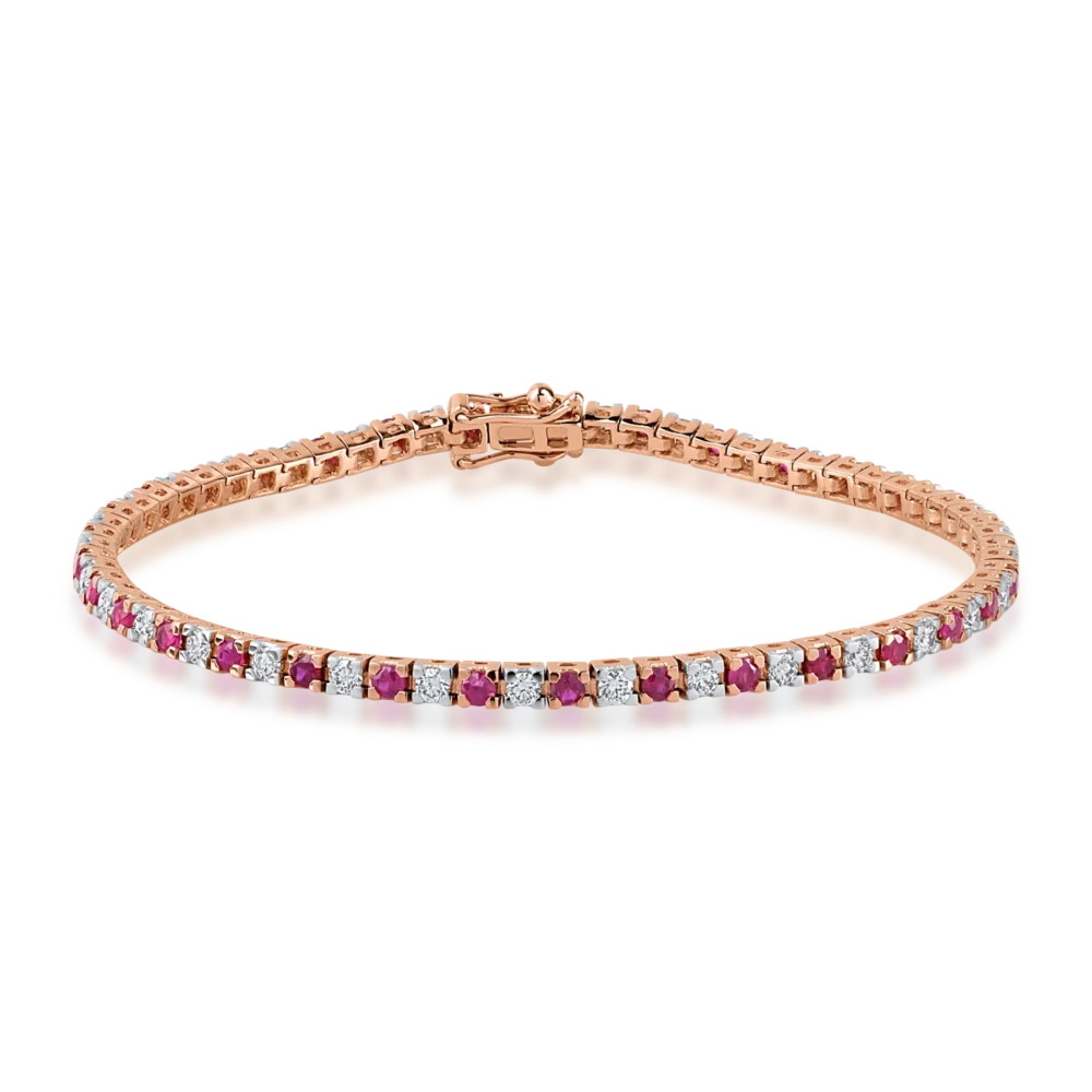 Bratara tennis din aur roz cu rubine de 1.68ct si diamante de 1.34ct