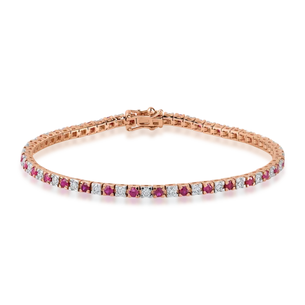 Bratara tennis din aur roz cu rubine de 1.68ct si diamante de 1.34ct