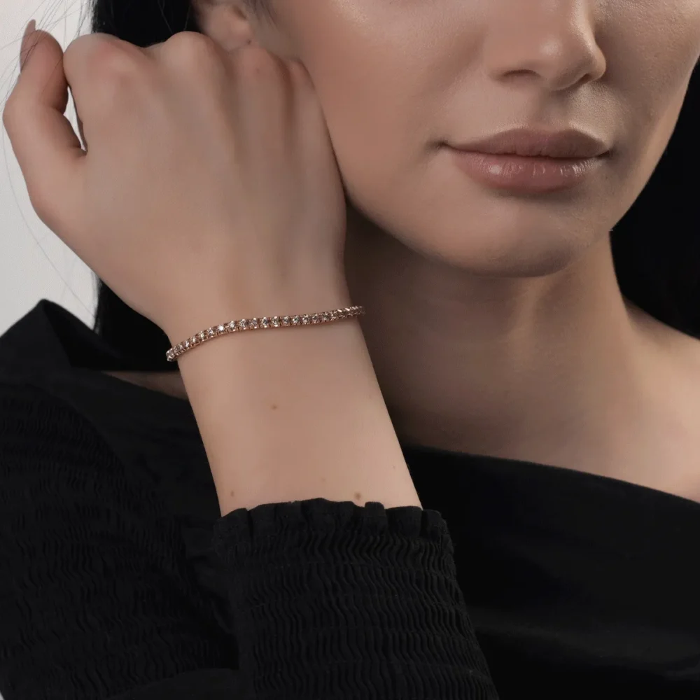 Bratara tennis din aur roz cu diamante maro de 1.15ct - imagine 2