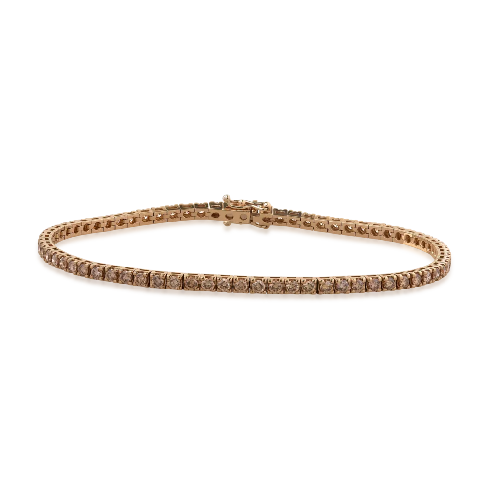 Bratara tennis din aur roz cu diamante maro de 3.8ct