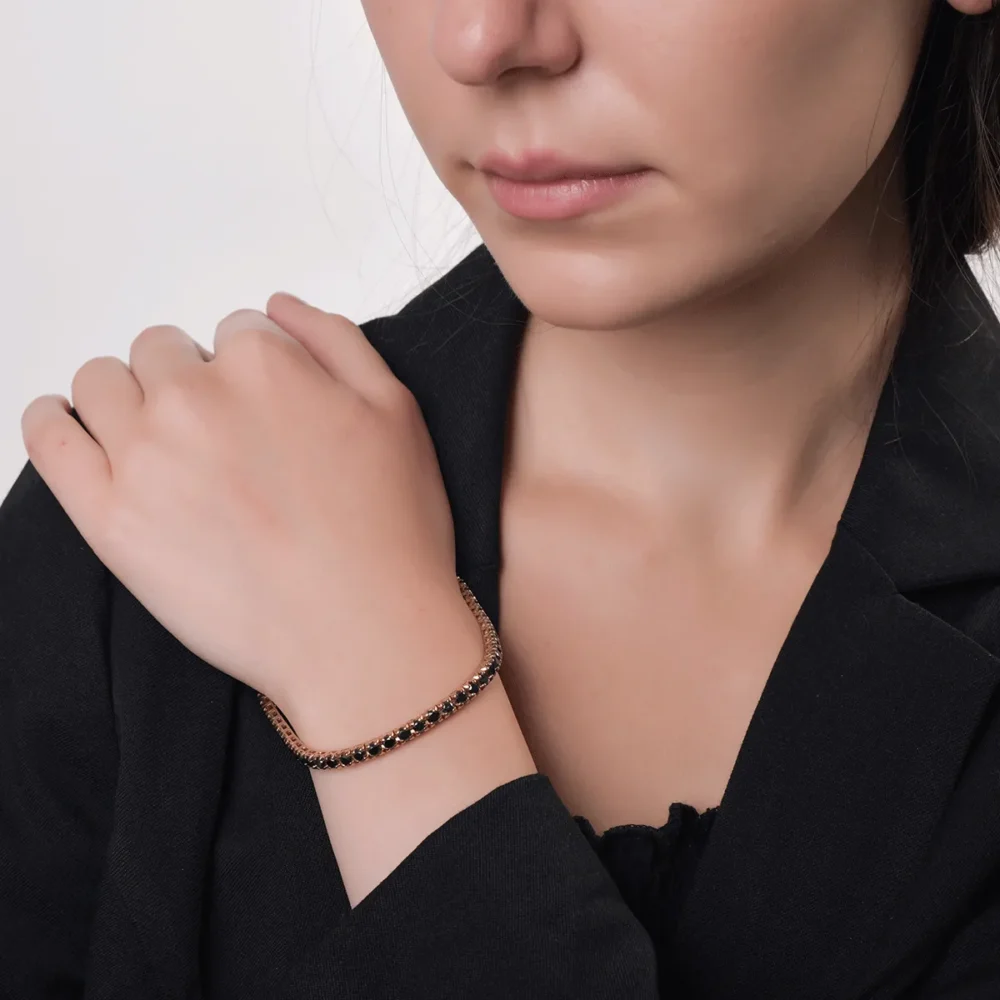 Bratara tennis din aur roz cu diamante negre de 9ct - imagine 2