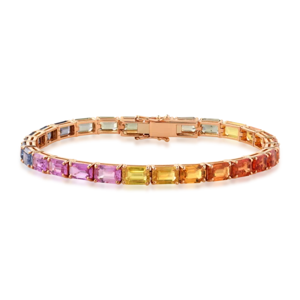 Bratara tennis din aur roz cu safire multicolore rectangulare de 18.85ct