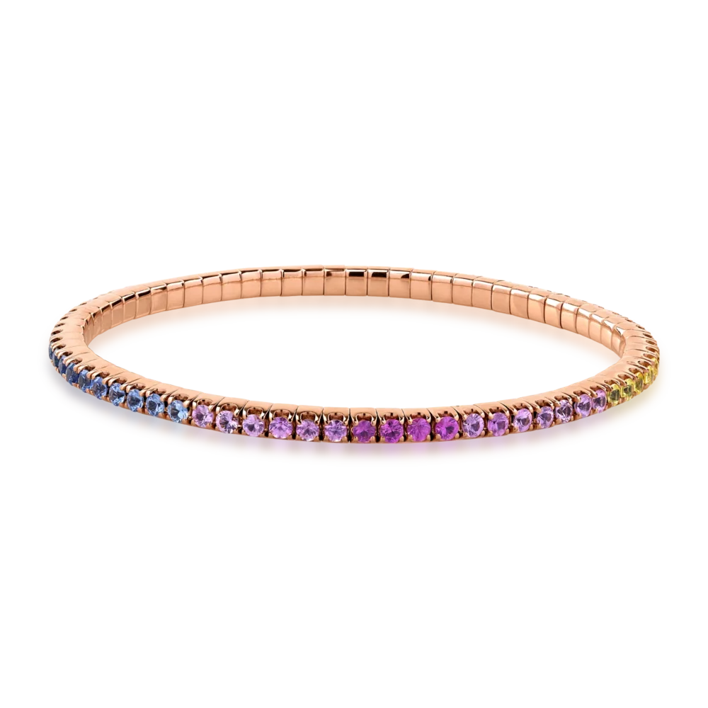 Bratara tennis din aur roz cu safire multicolore de 4.05ct