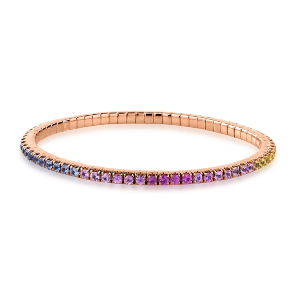 Bratara tennis din aur roz cu safire multicolore de 4.05ct