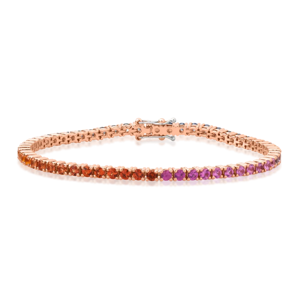 Bratara tennis din aur roz cu safire multicolore de 4.75ct