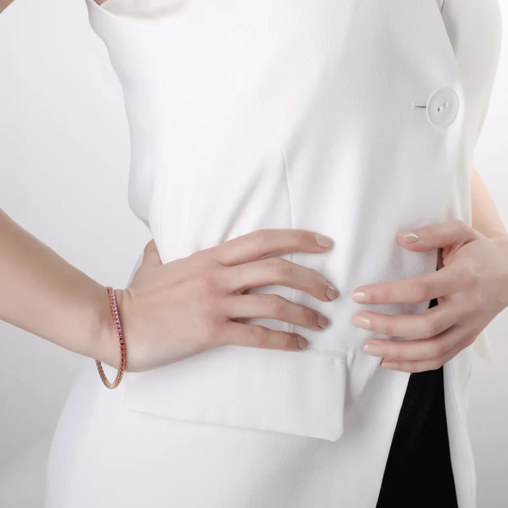 Bratara tennis din aur roz cu safire multicolore de 5.15ct - imagine 2